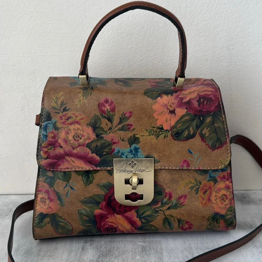 PATRICIA NASH Leather Chauny Top Handle Satchel Vintage Victorian Garden Xbody